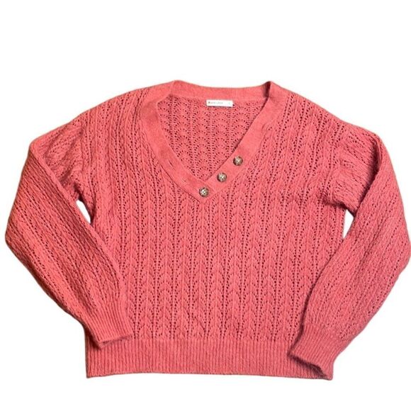 Marine Layer Evelyn Pullover Pink Mineral Red Pointelle Knit Alpaca Small - Picture 2 of 8